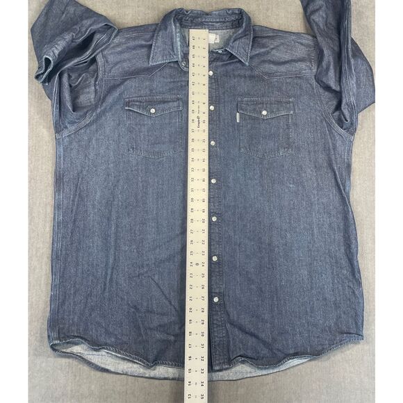 Carhartt Denim Western Shirt Men 3XL Tall Blue Pearl Snap Workwear Cowboy Core - Picture 6 of 8